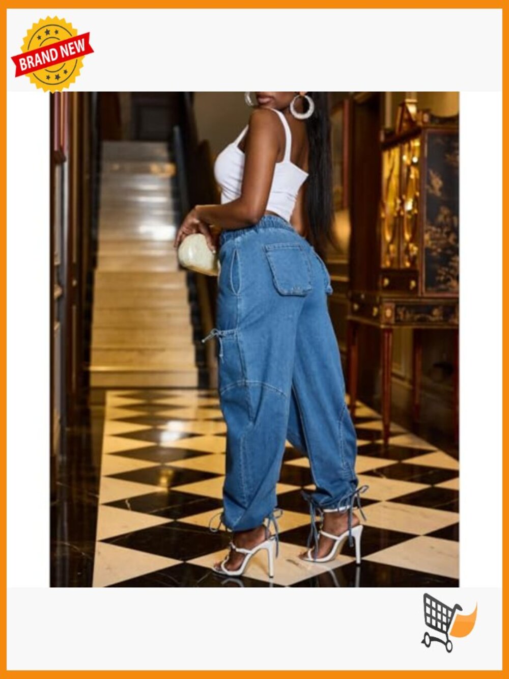 Plus Size Wide Leg Baggy Jeans Elastic Waist Denim Pants with Pockets - Picture 3 of 7